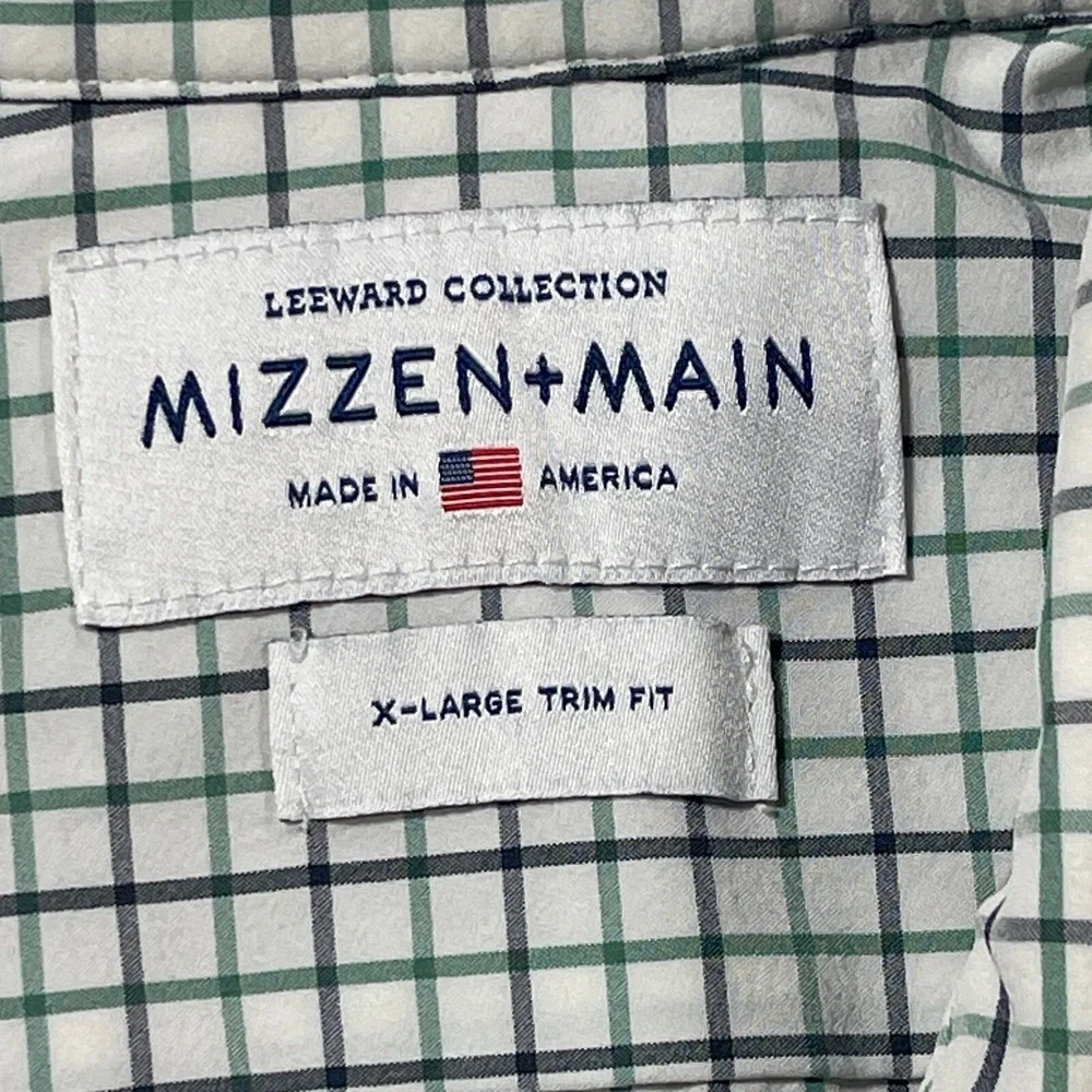 Mizzen+Main Leeward Collection Shirt XL Trim Fit Green Navy Check Performance - Picture 4 of 12